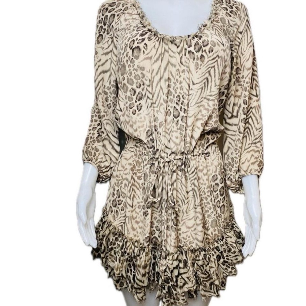 Rebecca Taylor Silk Animal Print Ruffle Dress